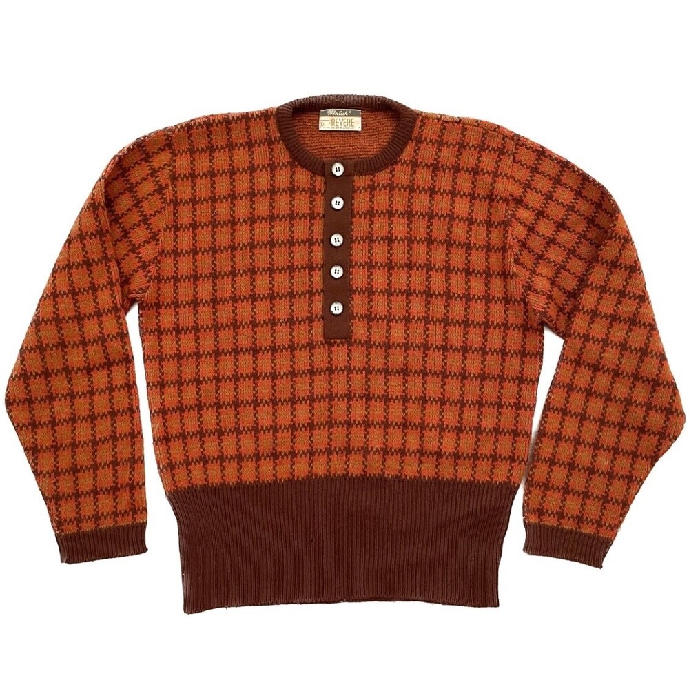 Vintage 60s Wintuk Revere Womens Rust Plaid Button Up Sweater Size L